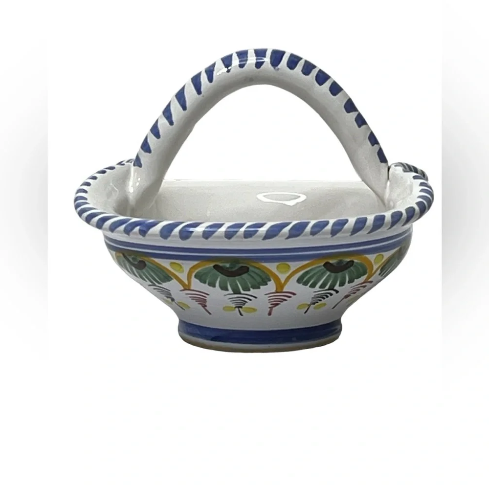 Vintage Spanish Ceramic Pottery Trinket Dish Candy Basket Handmade Spain‎